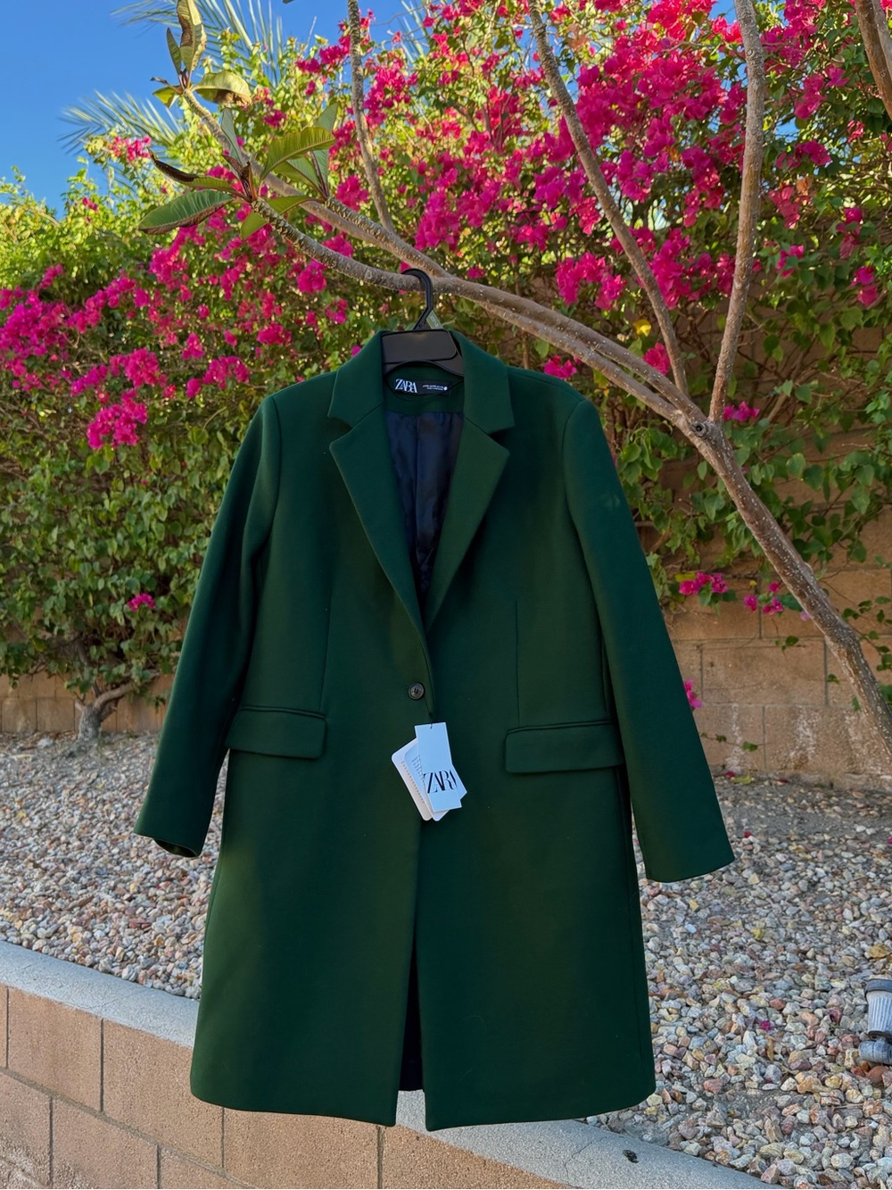 ZARA Dark Green Single-Button Blazer Coat